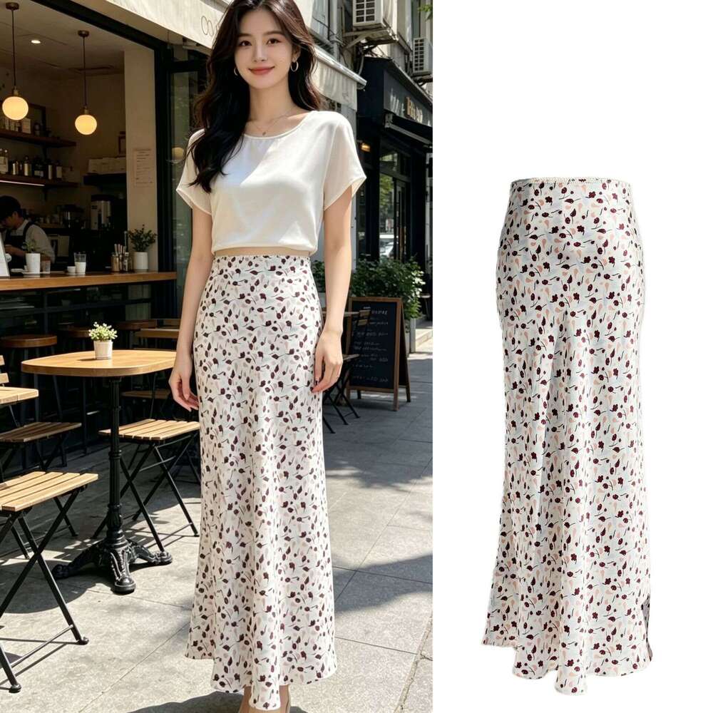 high quality Grin Designer dress Rin Springtime Romance Heavyweight Hand-Washed Satin Silk Diagonal Wave Skirt