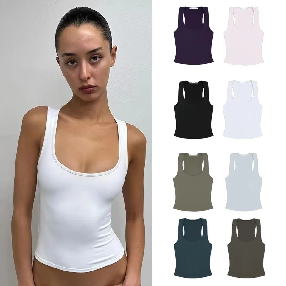 Tank FourSeason WideStrap Camisole Racerback Top Sports and Everyday Wear Base Shirt Girl HighElastic Solid Color TightFitting 260613