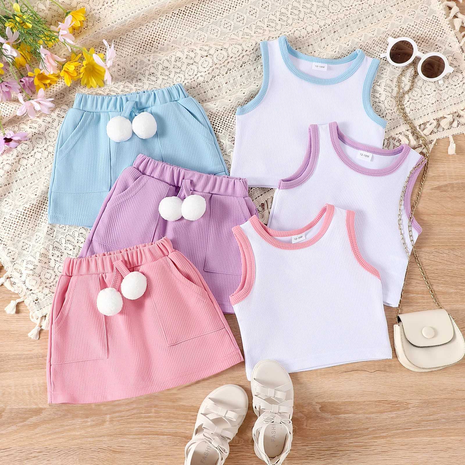 2PCS Summer Cross-Border New Girl Baby 1-5 Years Old Sweet And Cute Multi-Color Rice White Vest Shorts SetT260613