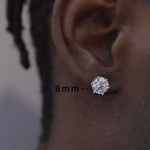 2025 New Six-Prong Round Stud for Men,VVS Moissanite Diamond-Studded Minimalist High-End Wholesale 18K Hip-Hop Unisex Earrings