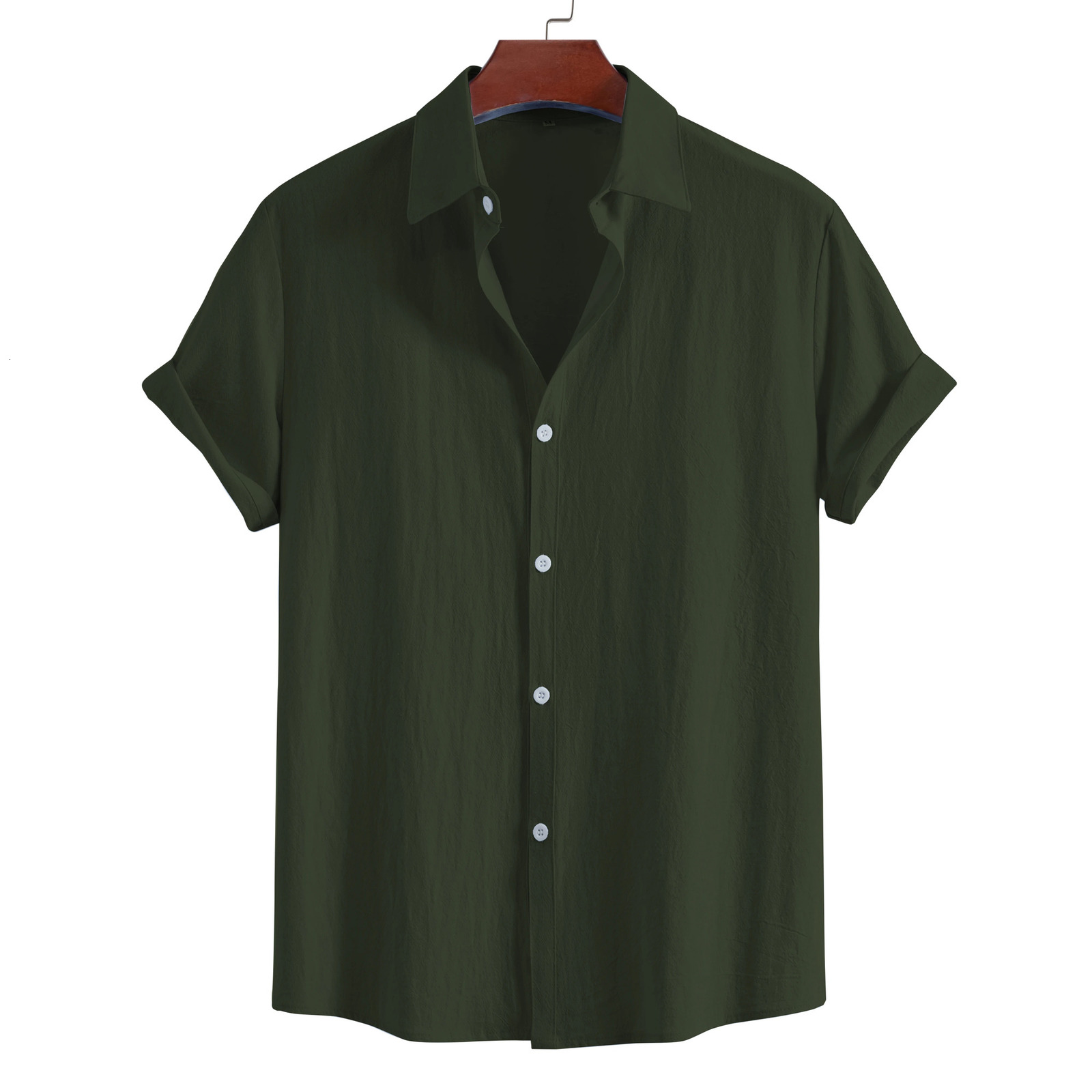 mens shortsleeved lapel shirt summer fashion solid color outdoor youth pure cotton top versatile casual comfortable 260612BANJIA
