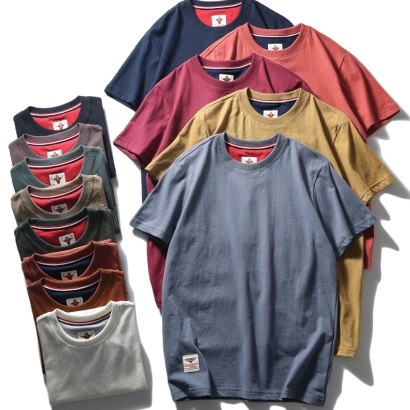 Summer American Retro Short Sleeve O-neck Solid Color T-shirt Mens Fashion 100 Cotton Washed Casual Terry Cloth Tops 260612