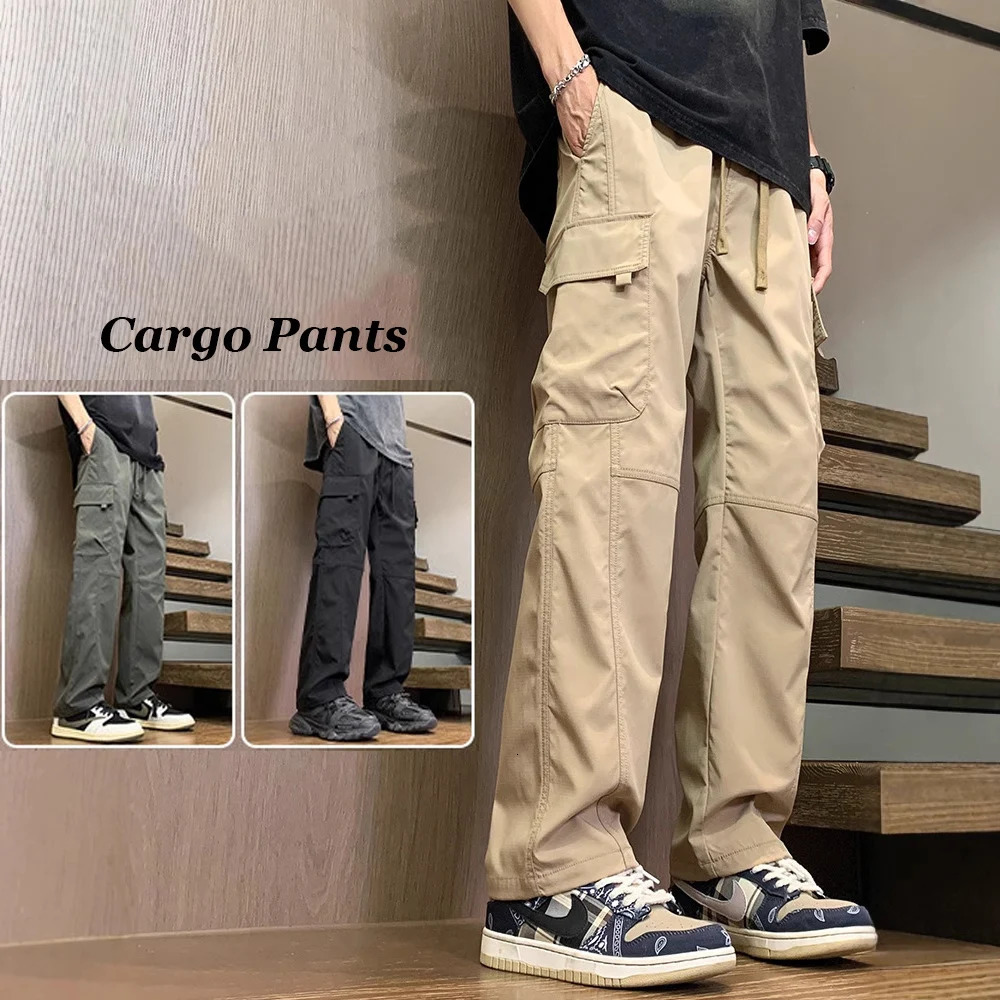 Summer Straight Cargo Pants Mens Multi-Pocket Work Casual Sweatpant Fashiom High Street Outdoor Casual Breathable Loose Trousers 260612