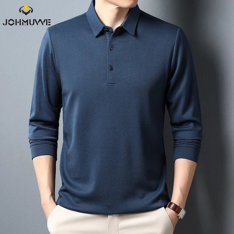 Mens Business Casual Polo Long Sleeve Tshirt Summer Comfortable Solid Top 260613