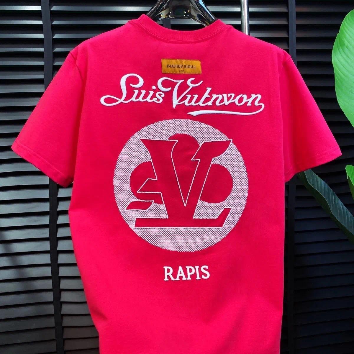 Luxury Brand Designer t shirt 2026 Bright Pink Thick Embroidered Letter Round Neck Short Sleeve T-shirt Fall Winter Trendy Casual Versatile mens tee