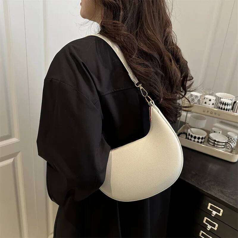 Chic Brown Crescent Shoulder Purse, Faux Leather Tote with Detachable Strap for Everyday Casual Wear Women Underarm Bag