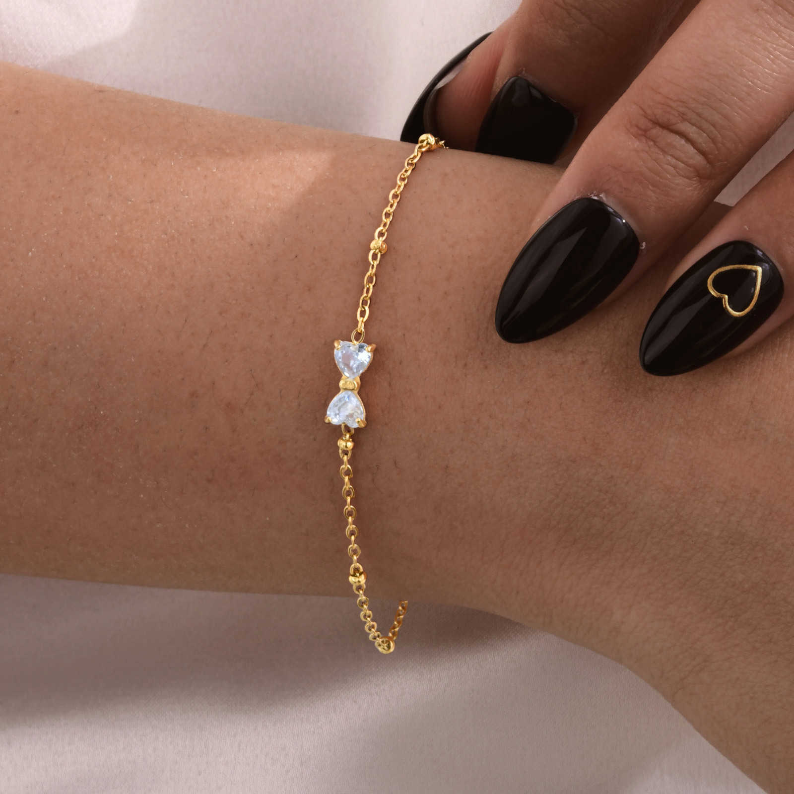 Zircon Bow for Unique Women GirlsGold Color Bead Chain Stainless Steel Bowknot BraceletTrendy Waterproof Jewelry Gift M260613