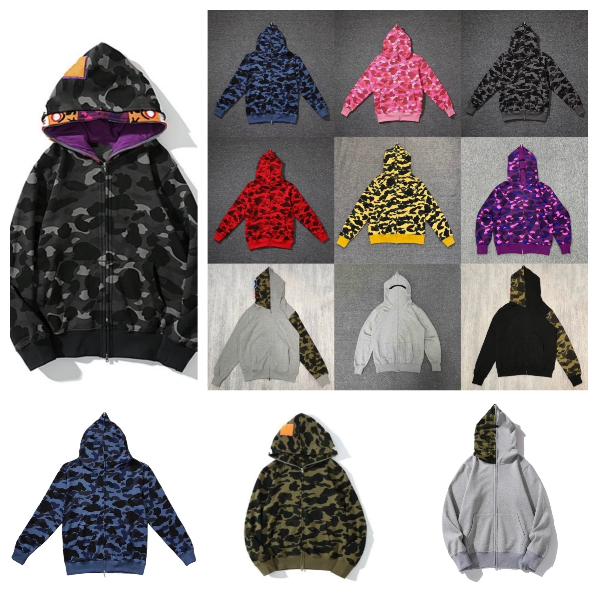designer hoodie man hoodies hoody sweatshirt Patchwork cartoon letter graphic Colorful double hat camouflage Asian Size sweater zip up cool hoodie f
