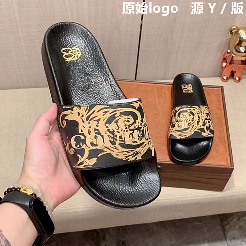 Top Quality Designer 45 46 large size mens summer slippers Cambodia Phnom Penh Vietnam letter graffiti beauty head yellow print slide sandals