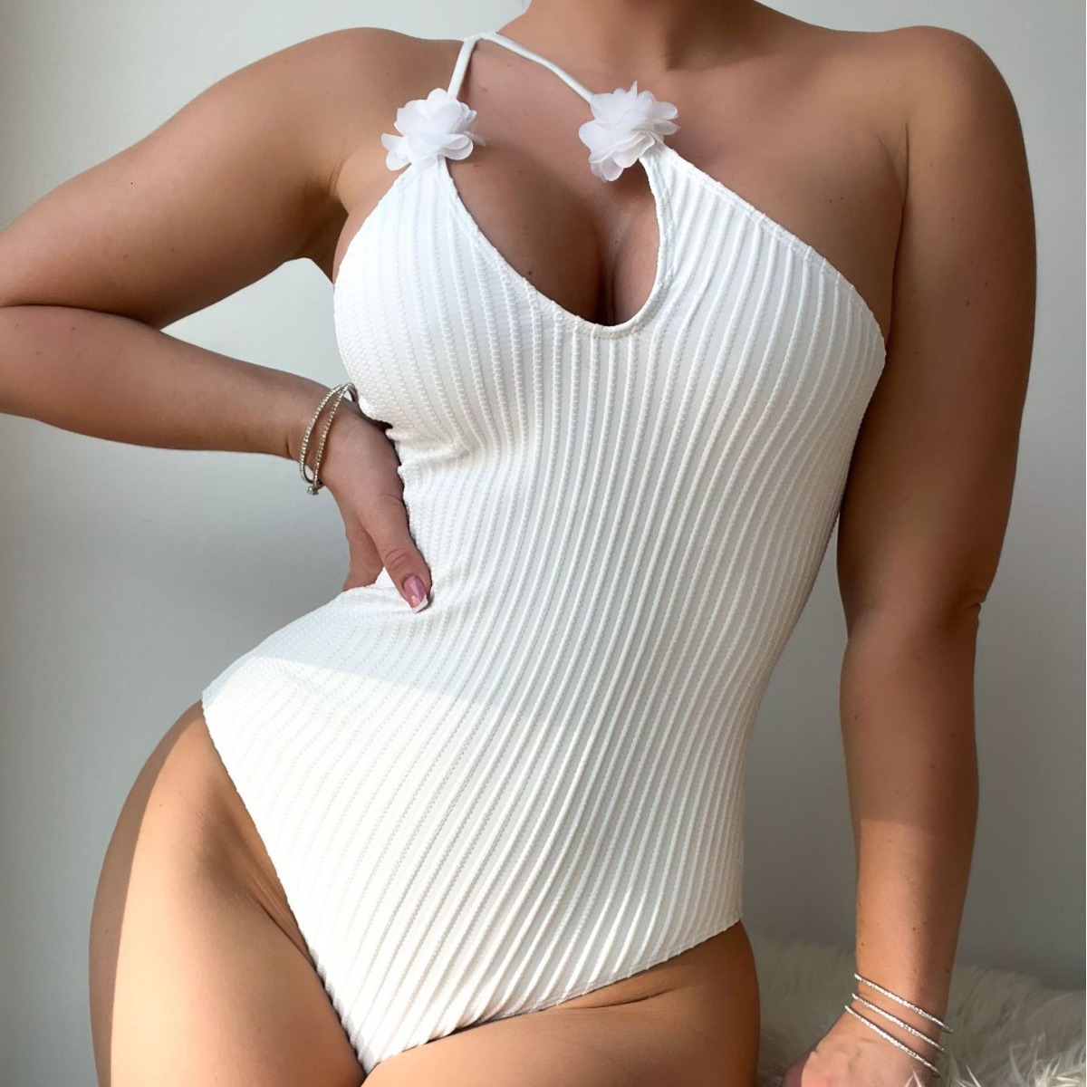 Free shipping 2026 new style solid color one-piece swimsuit made of special fabric with small floral pattern, bikini,
