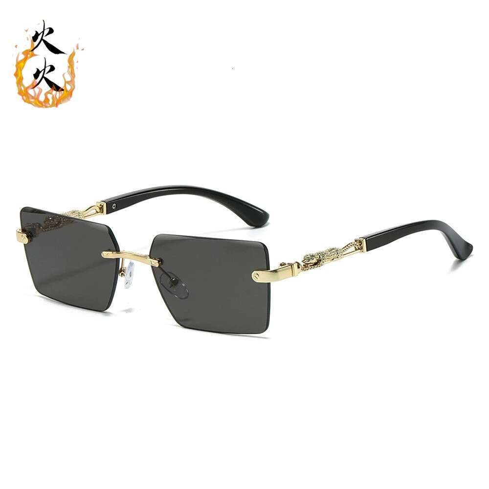 Luxury Brand Designer Sunglasses New Frameless Fashion Sunglasses With European American Style, Leopard Decoration, Cut-Edge Design, Small Square Fr