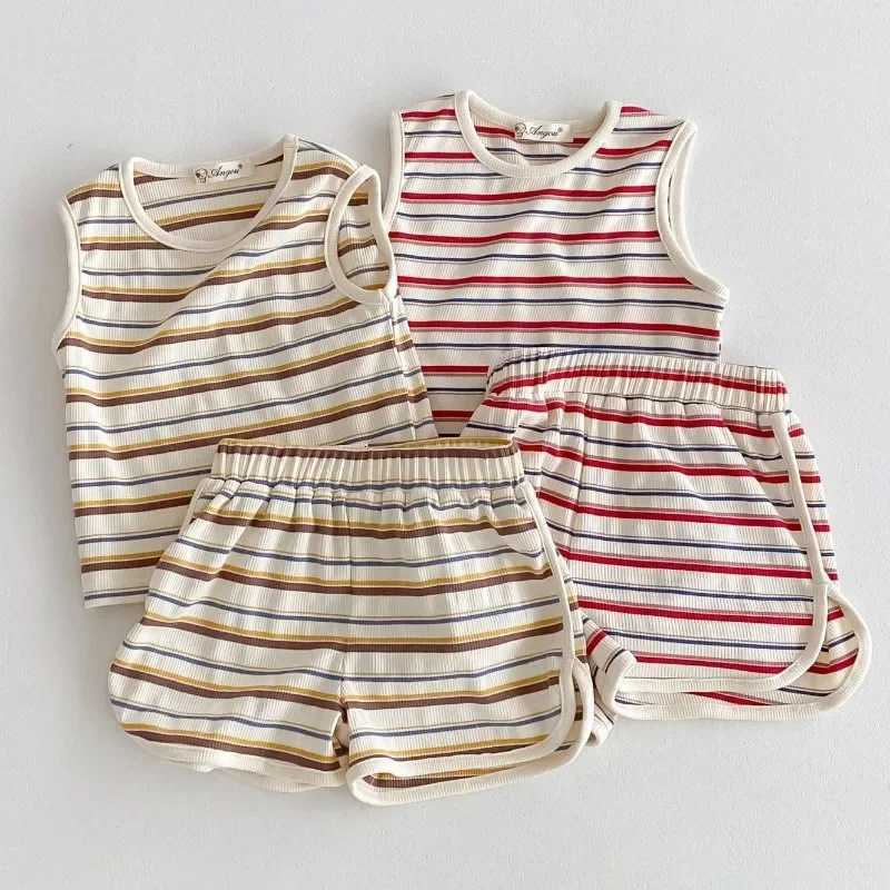 2025 Summer New Baby Sleeveless Clothes Set Infant Boy Girl Vintage Striped T Shirts Shorts 2pcs Suit Toddler Pajamas OutfitsT260613