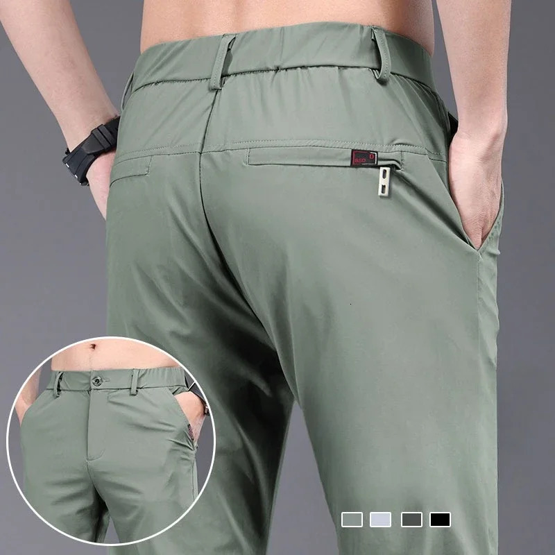 Korean Y2K Summer Mens Ice Silk Pants All Match Elastic Sweatpants Office Business Casual Fashion Straight Suit Trousers 260612