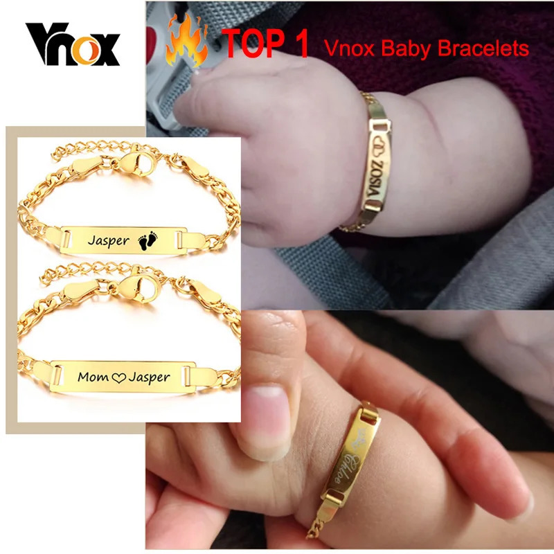 Vnox Personalize Custom Baby Girls Name Bracelet Gold Color Solid Stainless Steel Adjustable Boys Bracelet Gift to Mom 260608