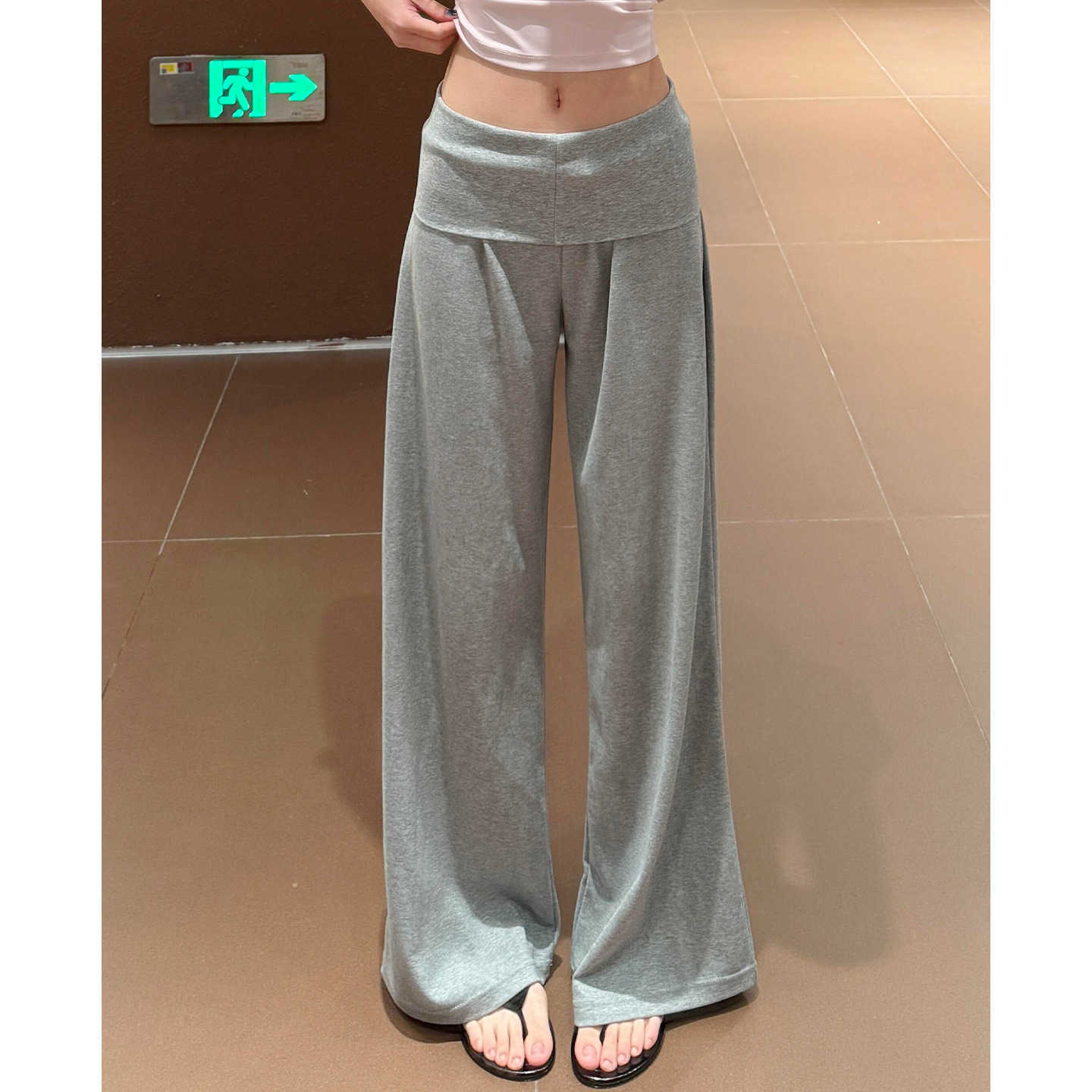 high-waisted Gray American-style sports pants for women summer 2026 new model loose slimming drapey pants yoga fitness wide-leg pants L260612