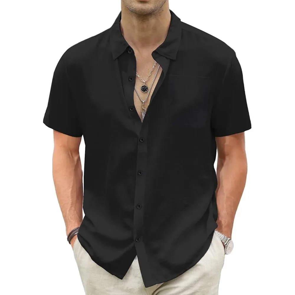 Mens Lightweight Hawaiian Shirts Cotton Linen Breathable Short Sleeve Shirts Vacation Beach Casual Summer Men Tops with Pocket 260612