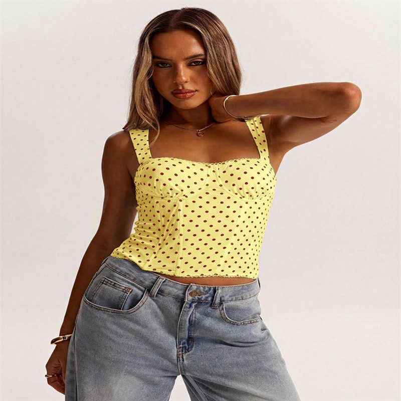 Polka Dot Tank Top in Hot Girl Style Womens Slim Fit Versatile Waist-Cinching Party Camisole Bra Y325 L260612