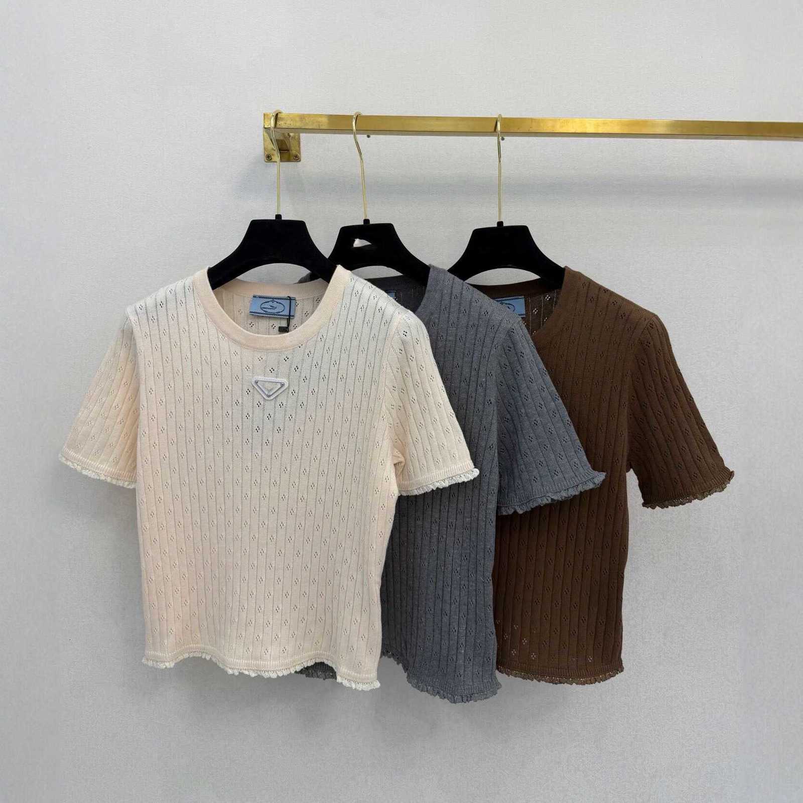 Designer Women's Knits & Tees brand top 26 summer hollow crochet short-sleeve knit top for women, versatile round-neck slim-fit top
