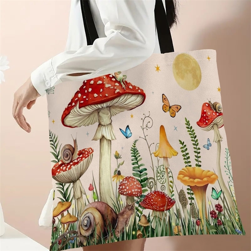 Cute Mushroom Print Shopping Bag Lady Handbag Eco Reusable Large Tote Shopper Storage Bags260601ww