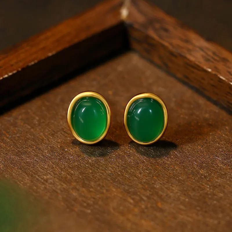 Green Natural Jade Earrings Talismans y Gifts for Women Carved Gemstone Stone Charm Amulet Ear Stud Lucky 260612