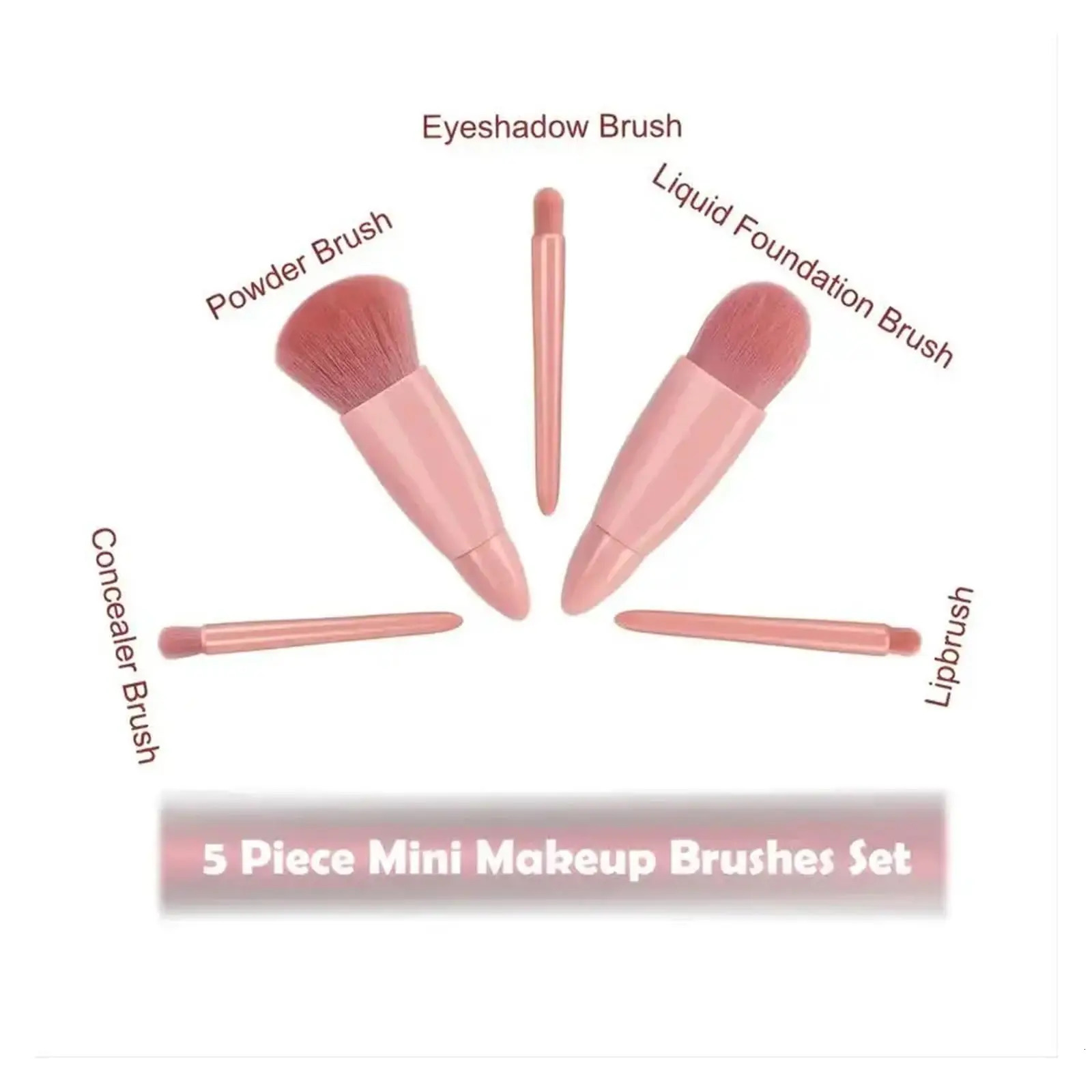 5pcs Mini Travel Size Makeup Brushes Set - Complete Function Cosmetic Brushes Kit with Storage Case And Mirror for On-the-Go App 260612