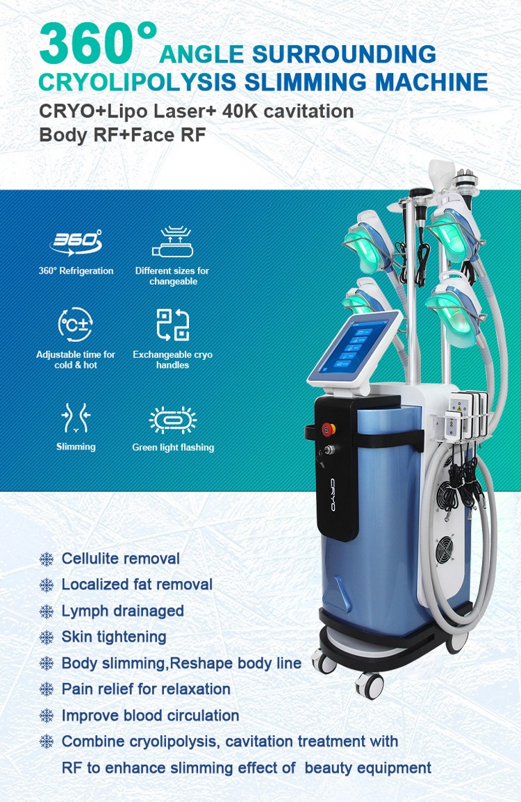 Portable 9 in 1 Cryo Slim Cryotherapy Slimming Machine Body Contouring 360° Cryolipolysis Machine for Cellulite Reduction Fat Burning and Body Shapi