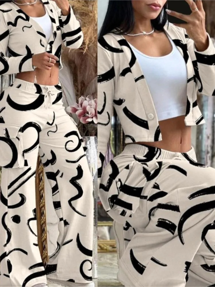 Womens Spring Summer Fashionable Solid Color Printed Sexy Waist Short Top Casual Pants Set For Women 260612