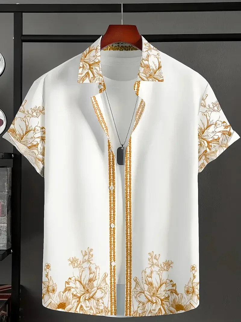 Summer Hawaiian Vintage Floral Print Mens Short Sleeved Womens Blouses Beach Shirts Lapel Casual Button Shirt Men Clothes 260611