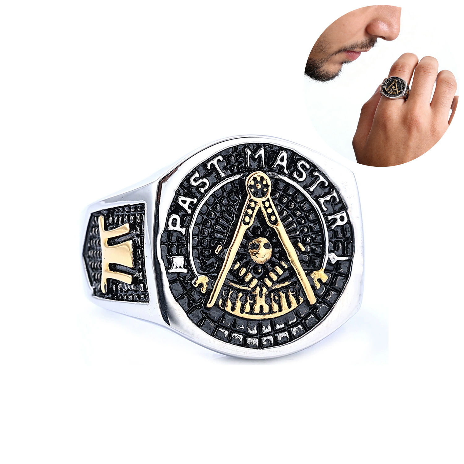 High quality Bestseller in Europe and America: Unique Vintage Masonic Men's Ring, Stainless Steel PAST MASTER English Ring
