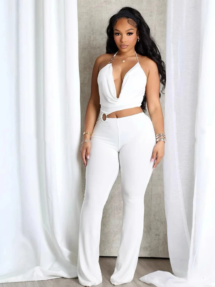 Jumpsuit for Women Summer Slim Halterneck Deep V Neck Hollow Out Waist Outfits Sexy Backless 260609BANJIA