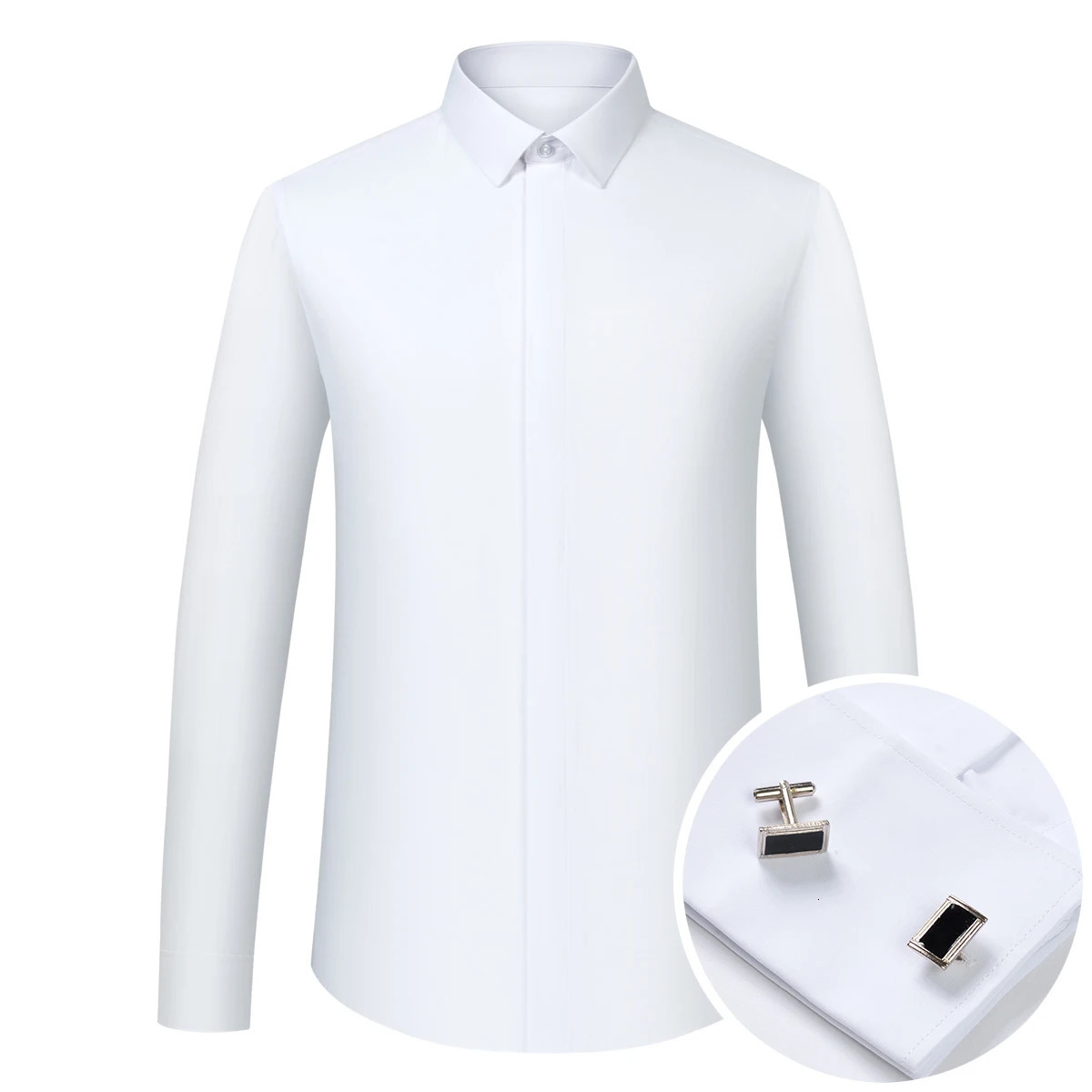 Mens Formal French Cuffs Dress Shirts Hidden Button Front Long Sleeve Tuxedo Shirt Random Metal Cufflinks 260608
