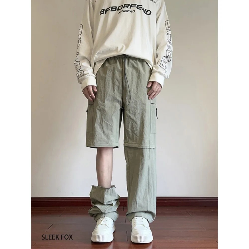 Korean Fashion Trend Detachable Functional Work Pants with Two-Wear Style Retro Cool Sports Casual Mens Summer Versatile Outf 260612