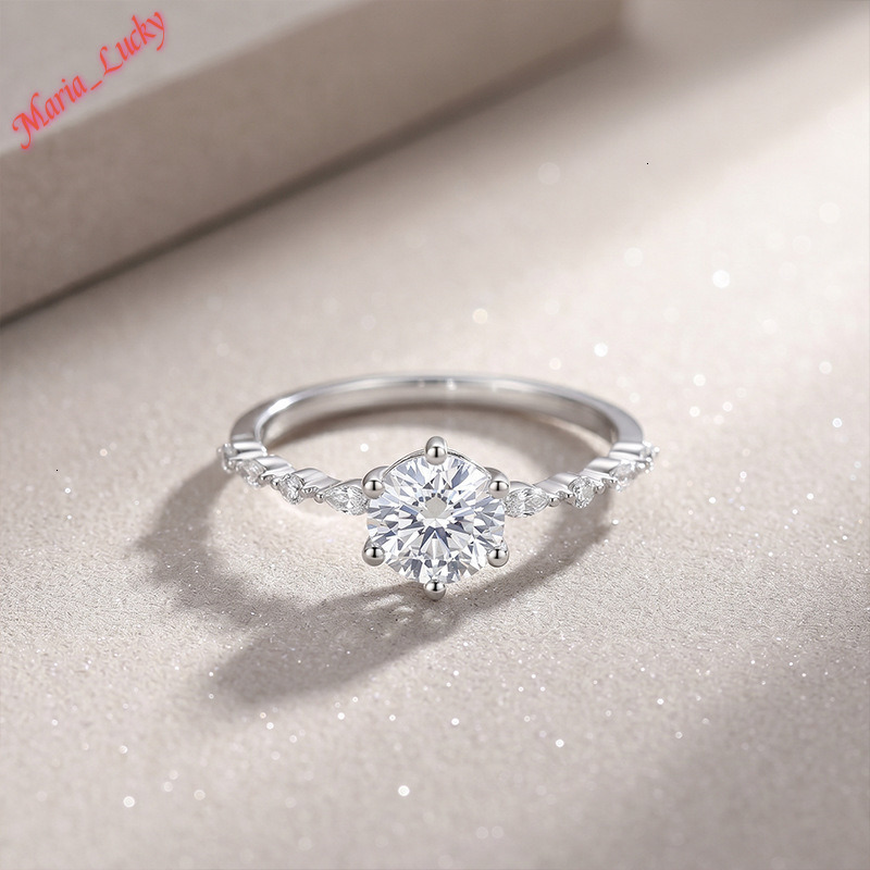 GRA Past Test High Quality 925 Sterling Silver Tone Round Cut Engagement Ring 1.2ct Moissanite Diamond Solitaire With Accent Stones Classic Bridal P