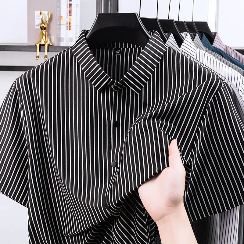 Mens Vertical Striped Polo Shirts Summer Casual Breathable Moisture Wicking Tops for Men Office Daily Wear 260612BANJIA