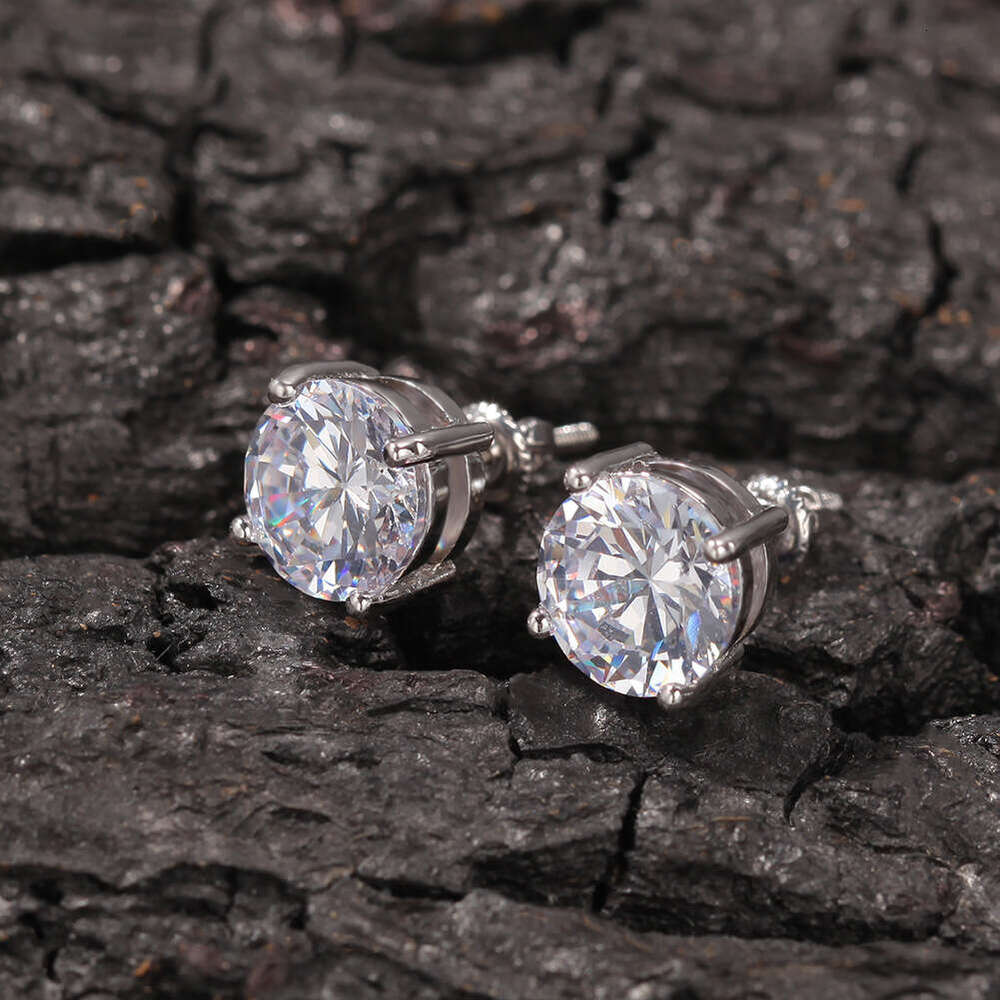 Wholesale 18K INS Classic Round Large Moissanite Hip-Hop for Men 925 Silver Needle Fashion Earrings Wholesale
