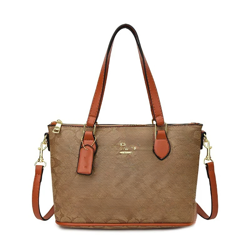Fashion tote bag designer leather shoulder bag black letters old flowers pattern embossed large capacity handbag for women daily