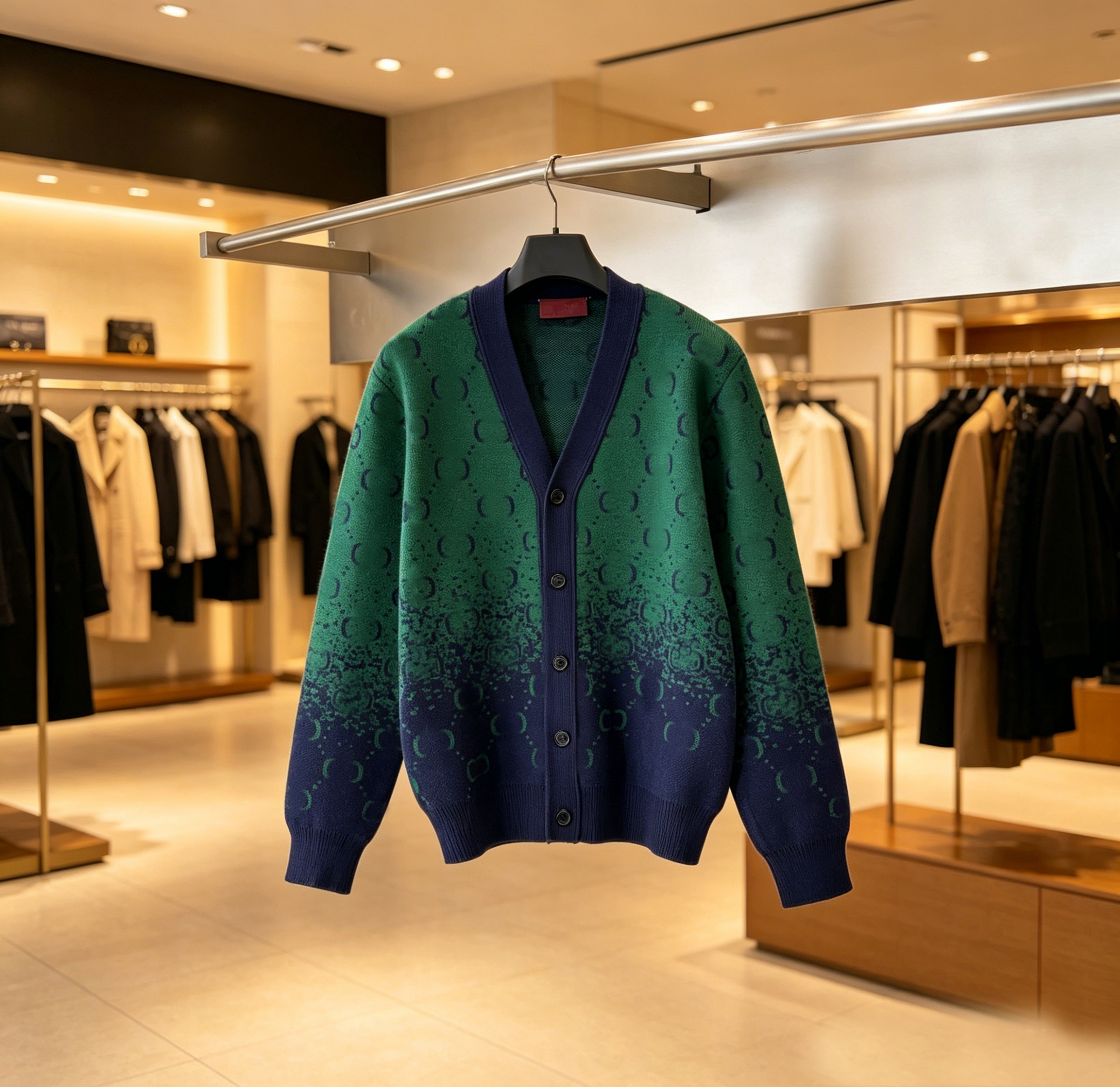 Designer High-Quality Men's Sweaters Casual Gradient Wool Knit Cardigan