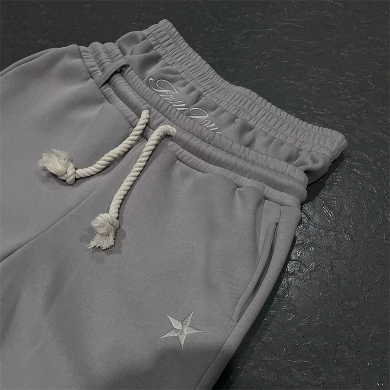 Harajuku Loose Double Waisted American Solid Color Letter Embroidery Casual Pants Hip Hop Drawstring Waist Jogger 260612