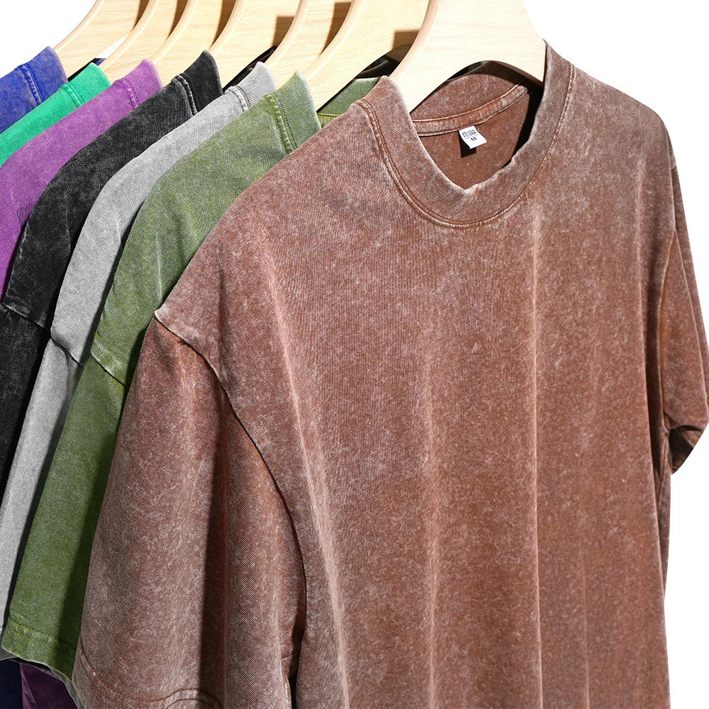 T-shirt vintage lavate da uomo da 350 g/m² Street Hip Hop T-shirt punk retrò da uomo Harajuku T-shirt casual in cotone a maniche corte con lavaggio