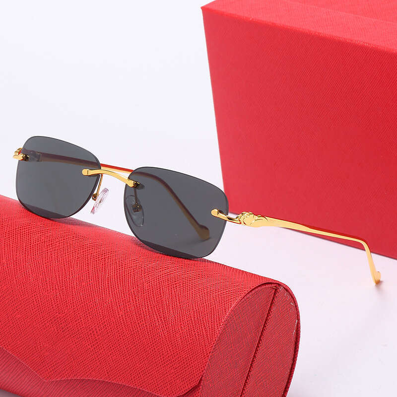 Luxury Brand Designer Sunglasses New Leopard Head Frameless Small Square Men, European And American Style, Metal Sunglasses For Women, Optical Glass