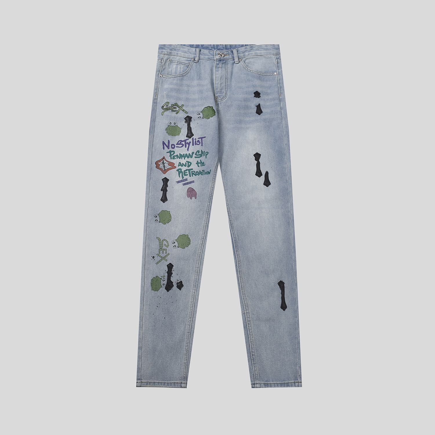 Chrome Jeans Men Women Designer Luxury Denim Pants 2026 New Cross Patch Straight Jeans Hip Hop Streetwear Unisex Fashion Trousers Baggy Wide Leg c59