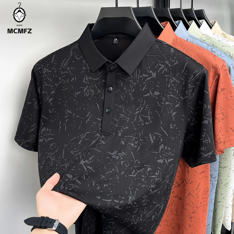 Mens All Over Print Polo T Shirt Short Sleeve Quick Dry Fabric Comfortable Tops For Business Casual And Daily Life 260527