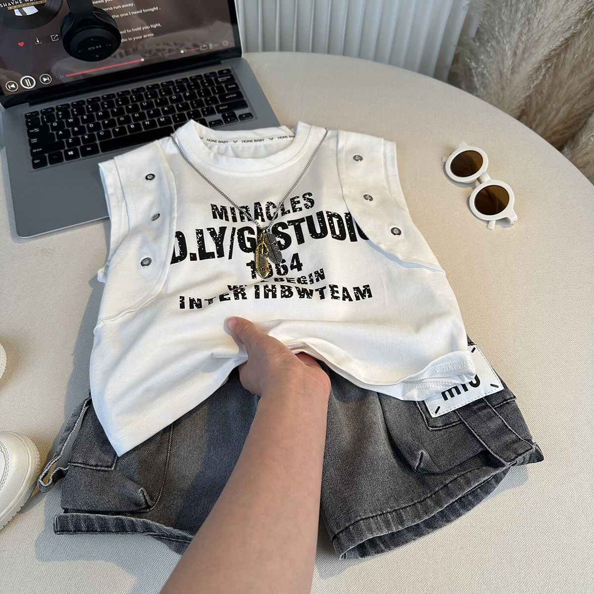 Boys' fashionable vest set summer children's baby thin sleeveless shirt