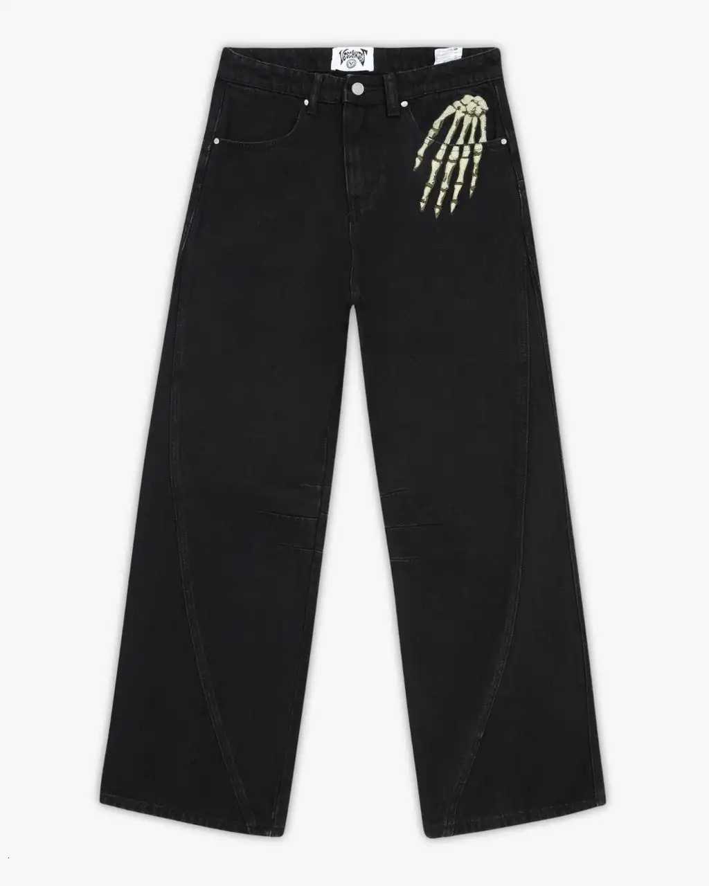 Y2k Hip Hop Mens Jeans Black Low Waist Skull Print Gothic Straight Leg Punk Style Loose Simple Fashionable Trousers Couple Style T260410