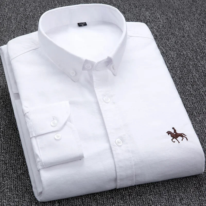 Large size Full Mens Shirts 100 Pure Cotton Oxford business Casual Shirt soft slim fit formal plain shirt Long Sleeve clothes 260608