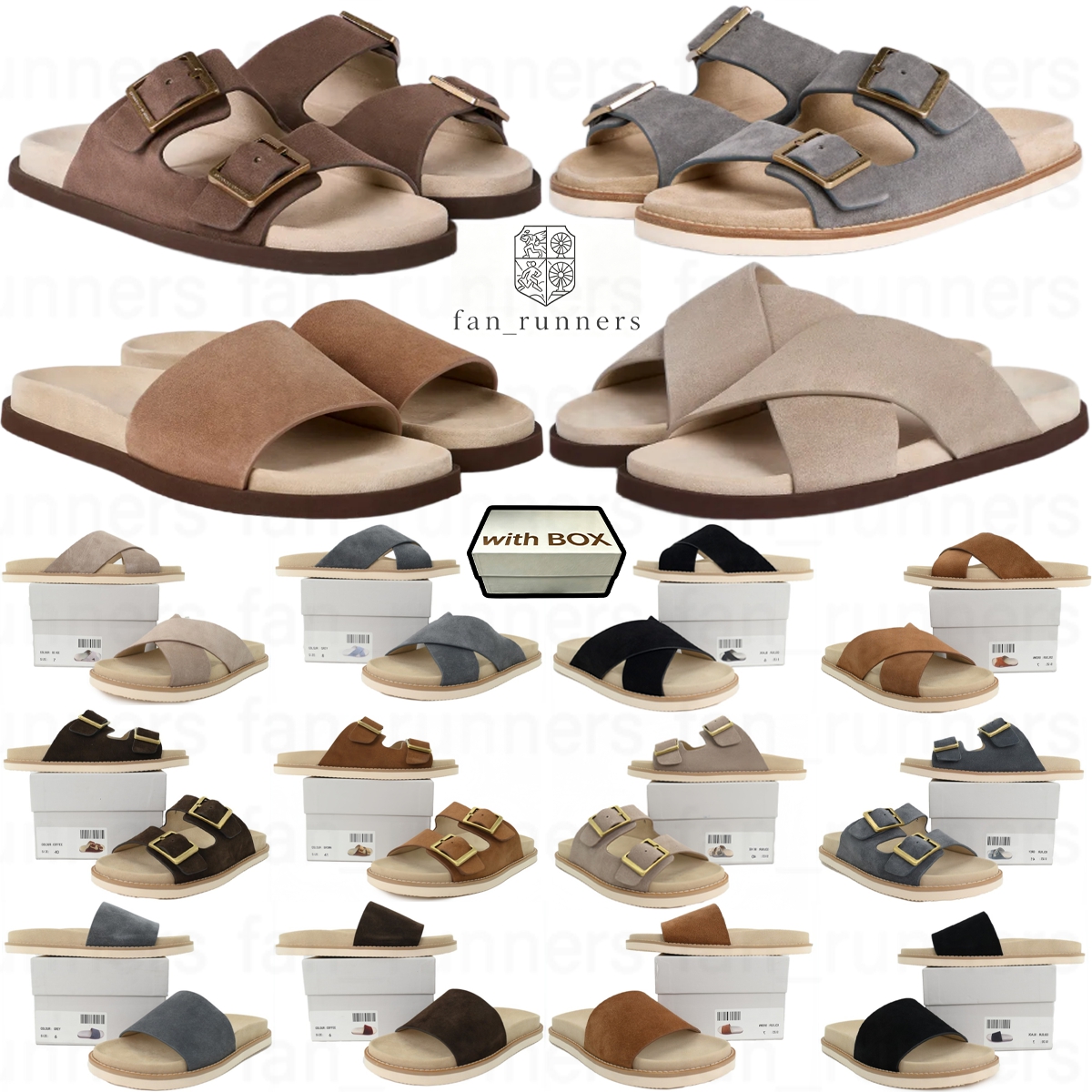 Designer Sandals for Man Brunello Cucinelli Suede crossover slides with buckles Casual Urban Slippers Taupe Smoke Beige Light Brown Hazelnut Mud lea