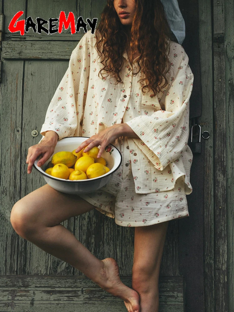Womens Summer Suit with Shorts Muslin Beach Two Piece Set Women Vintage Classic Suit Shirt and Shorts for Women Light 260612