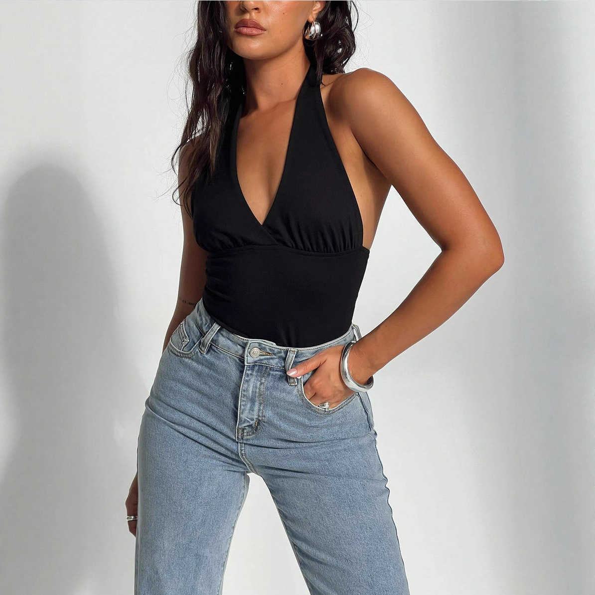 2026 Sexy Halter Neck Tie-Back Deep V Backless Camisole Top L260612