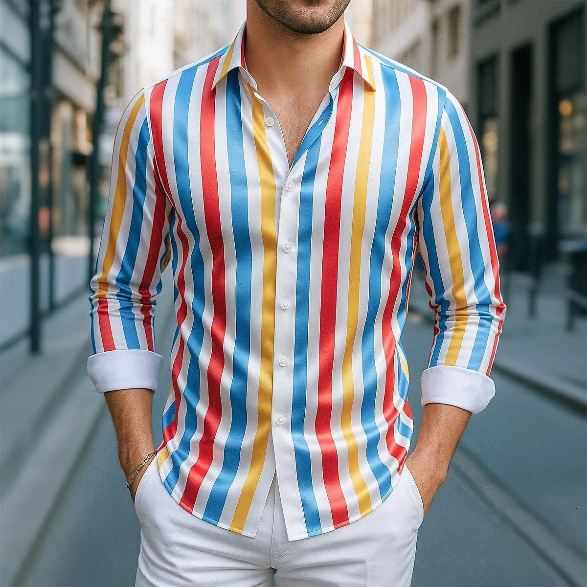 Mens Casual Shirt Striped Long Sleeve y 3D Dot Printed XS5XL Oversized Top 260613