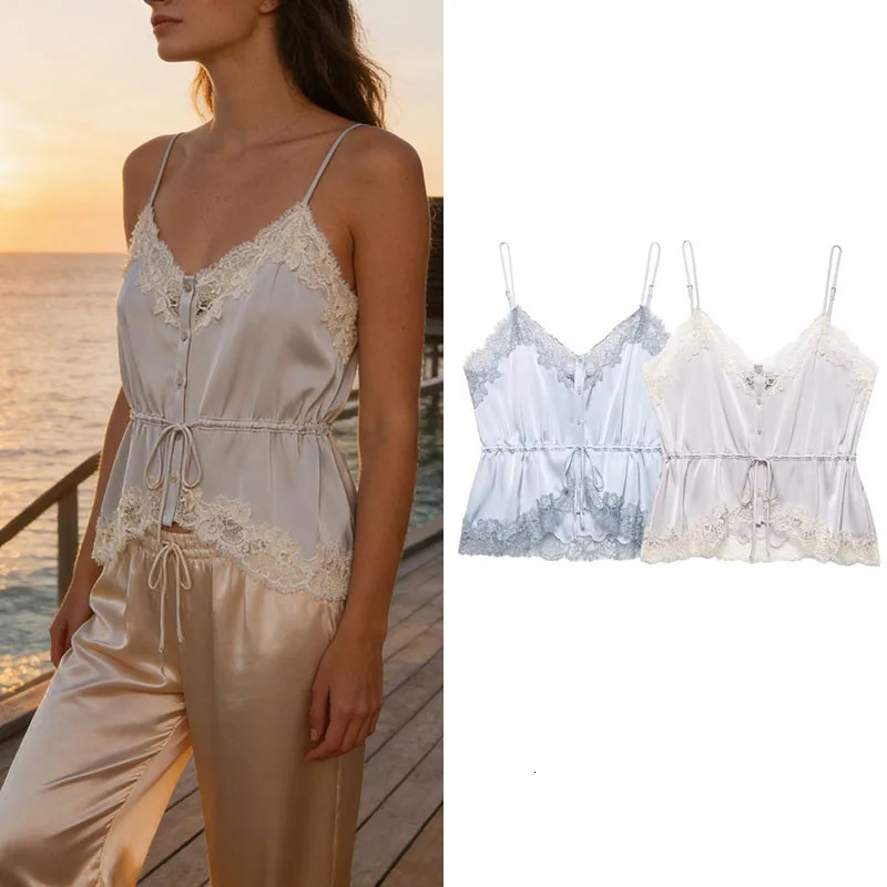 LaceTrimmed Satin Texture Top Fashionable and Personalized Womens Thin Strap 2026 Spring Summer 260613
